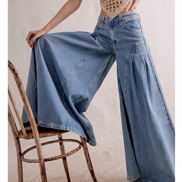 Free People Pandora Wide Flare Women’s Jeans Size 28 Gaucho Style Denim - Picture 16 of 16